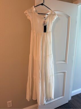 Stella Revolt Clothing Co White Smocked Maxi Dress with Ruffle Sleeves